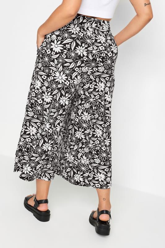 YOURS Plus Size Black & White Floral Print Midaxi Culottes | Yours Clothing 3