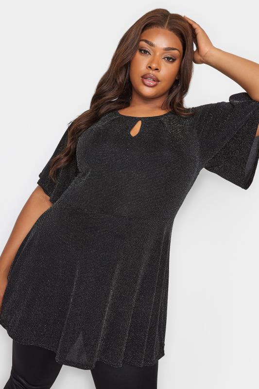 YOURS Plus Size Black Keyhole Pleated Peplum Top | Yours Clothing 4