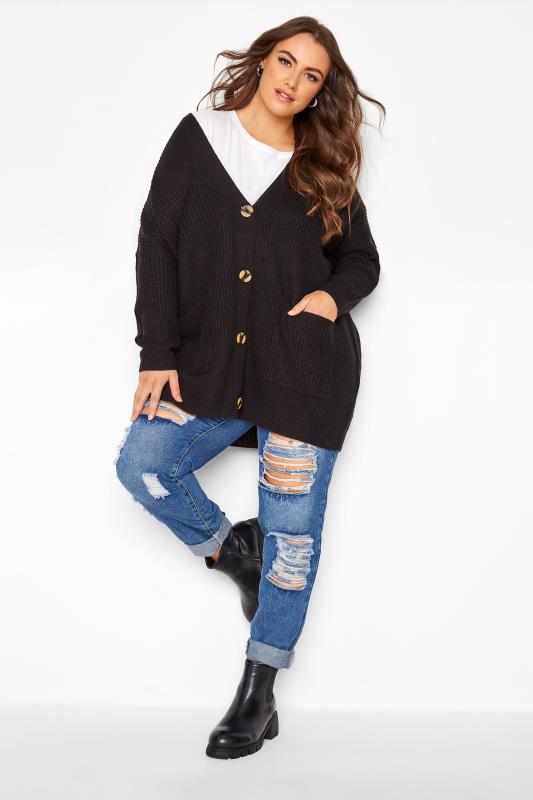 Curve Black Button Knitted Cardigan 2
