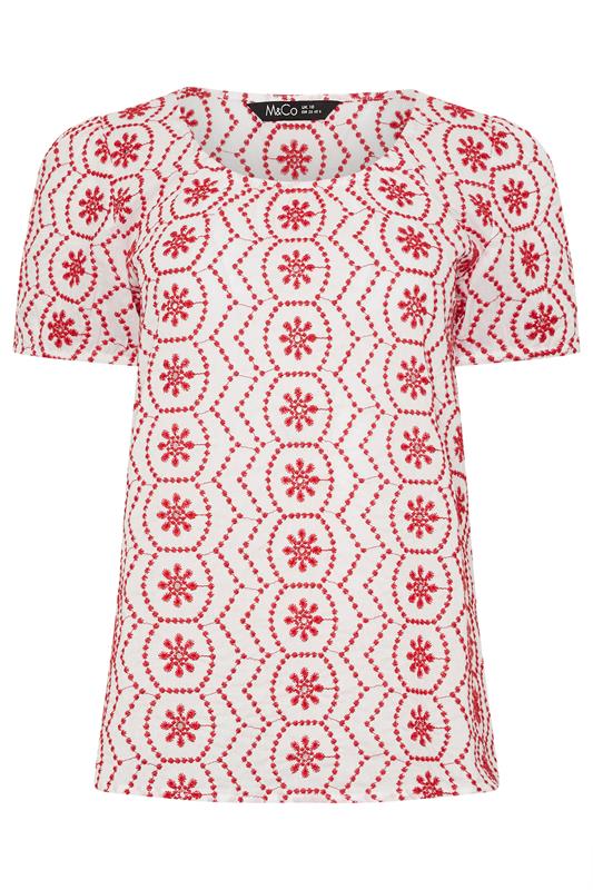 M&Co White & Red Floral Broderie Cotton Top | M&Co 7