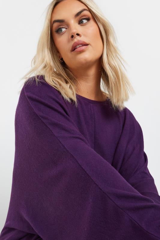 YOURS Plus Size Purple Soft Touch Batwing Sleeve Jumper | Yours Clothing 4