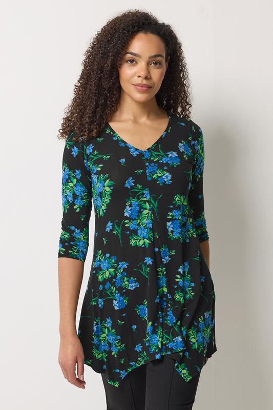 M&Co Black Floral Hanky Hem Top