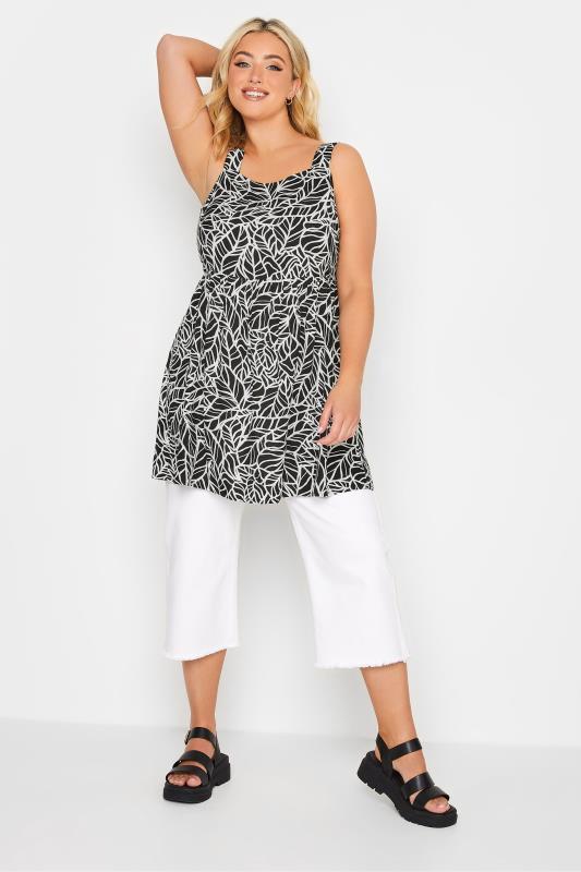 YOURS Plus Size Black Leaf Print Bow Back Vest Top | Yours Clothing 2