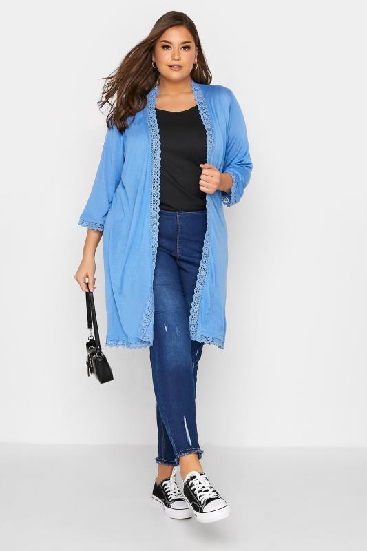Plus Size Blue Lace Trim Cardigan | Yours Clothing  2