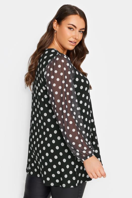 YOURS Plus Size Black Polka Dot Print Mesh Swing Top | Yours Clothing 3