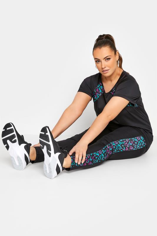 ACTIVE Plus Size Black Leopard Print Side Panel High Waisted Leggings | Yours Clothing 2