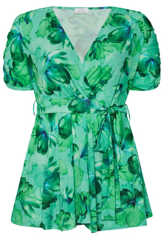 YOURS LONDON Plus Size Green Floral Print Wrap Top | Yours Clothing 5