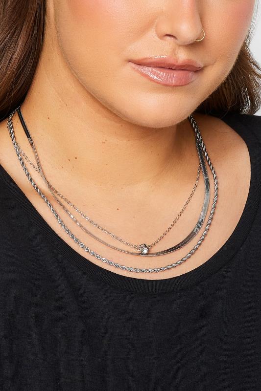 4 PACK Silver Diamante Chain Necklace Set | Yours Clothing  1