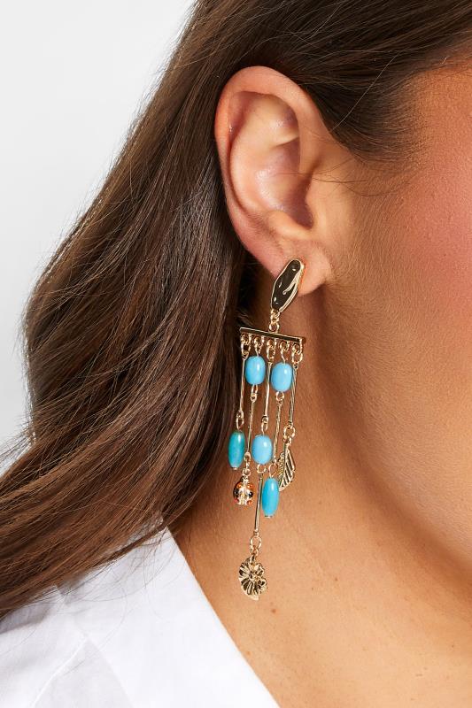 Gold Tone Beaded Statement Drop Earrings | Yours Clothing 1