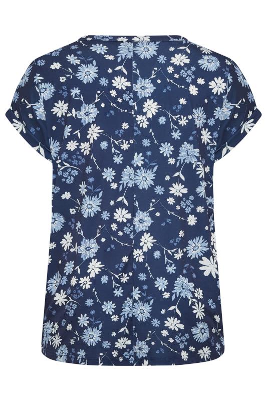 YOURS Curve Plus Size Navy Blue Floral V-Neck T-Shirt | Yours Clothing  7