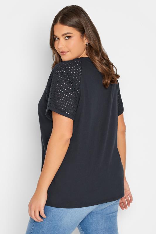 YOURS Plus Size Navy Blue Broderie Anglaise Raglan T-Shirt | Yours Clothing 3