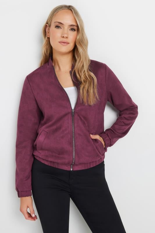 LTS Tall Burgundy Red Faux Suede Bomber Jacket | Long Tall Sally 2