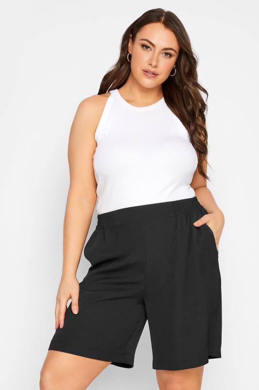 Plus Size  YOURS Curve Black Elasticated Waist Pull On Shorts