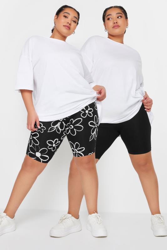 Plus Size  YOURS Curve 2 PACK Black Floral Print Cycling Shorts