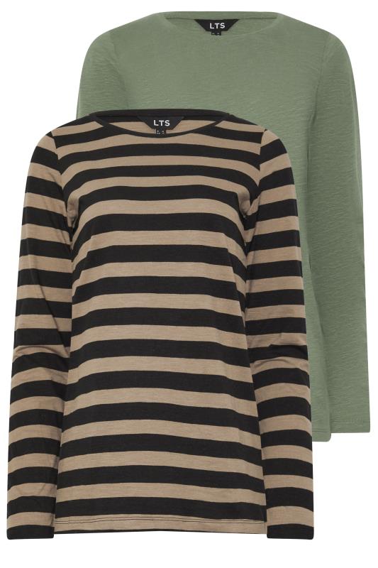 LTS Tall 2 PACK Black & Khaki Green Stripe Long Sleeve T-shirt Tops | Long Tall Sally 6