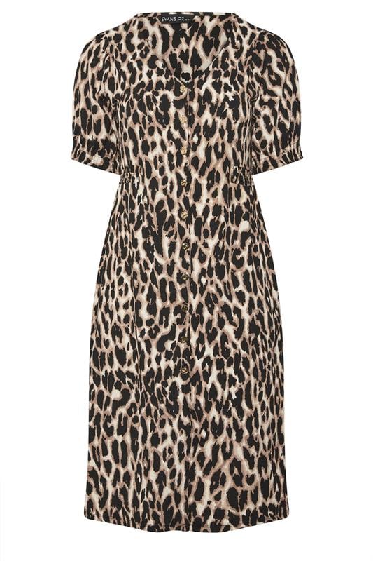 EVANS Plus Size Brown Button Through Animal Print Midi Dress | Evans 5