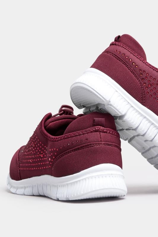 Burgundy Red Embellished Trainers In Extra Wide EEE Fit | Yours Clothing  4