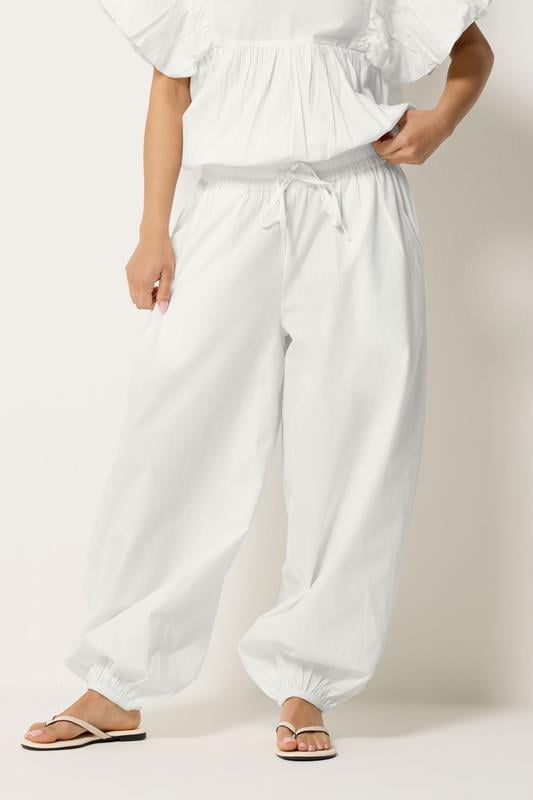 PixieGirl Petite Women's White Cotton Poplin Barrel Leg Trousers | PixieGirl 1
