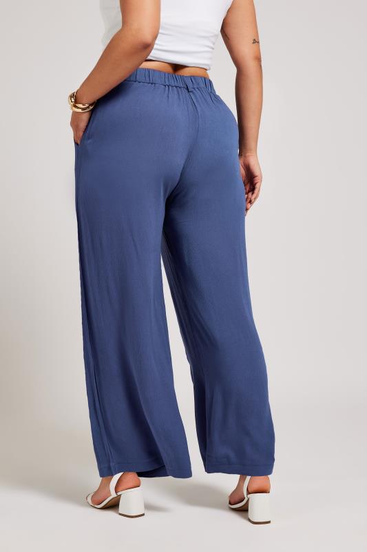 YOURS LONDON Plus Size Blue Pleat Front Wide Leg Trousers | Yours Clothing 3