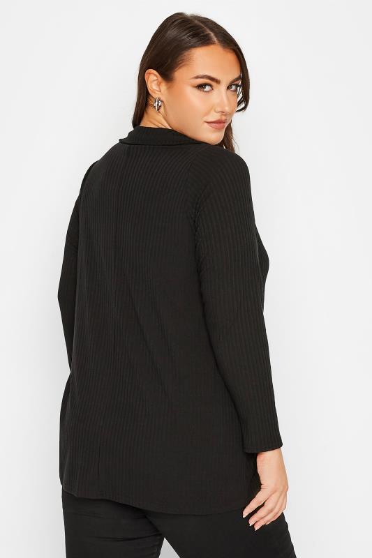 Curve Black Long Sleeve Ribbed Collar Top | Yours Clothing 3