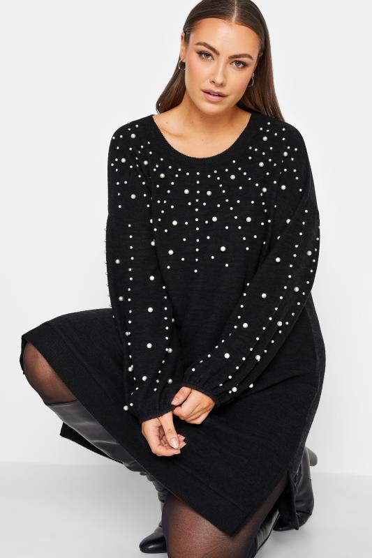 YOURS LUXURY Plus Size Black Soft Touch Embellished Jumper Dress | Yours Clothing 5