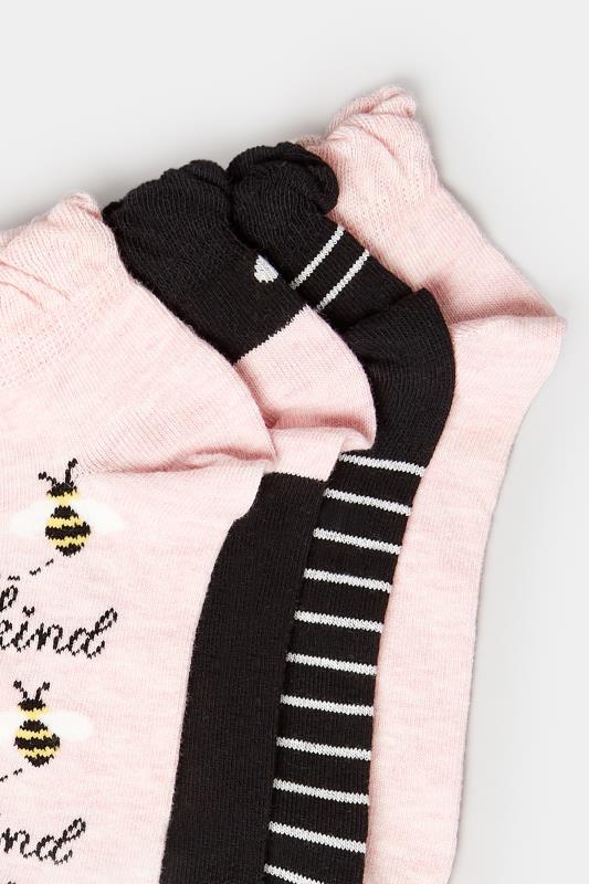 4 PACK Black & Pink 'Bee Kind' Printed Trainer Liner Socks | Yours Clothing 4