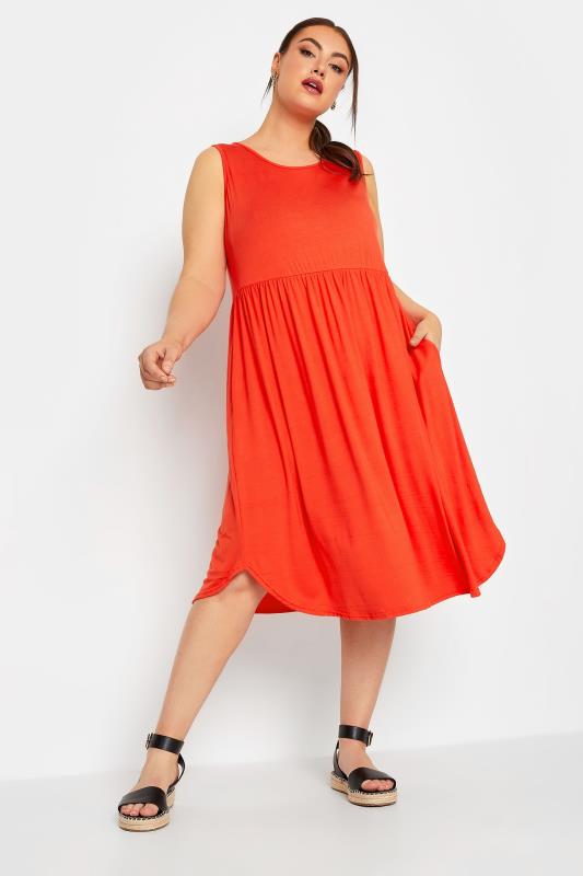 LIMITED COLLECTION Plus Size Coral Orange Pocket Tunic Dress | Yours Clothing 2