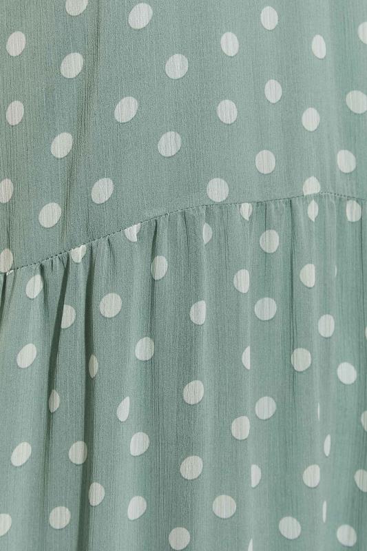 Curve Sage Green Polka Dot Tiered Dress | Yours Clothing 5
