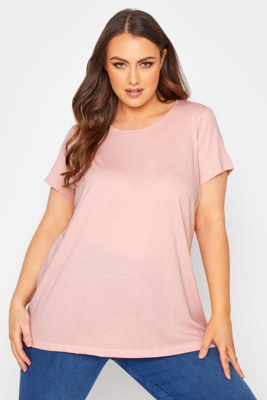 Plus Size  Curve Light Pink Short Sleeve T-Shirt
