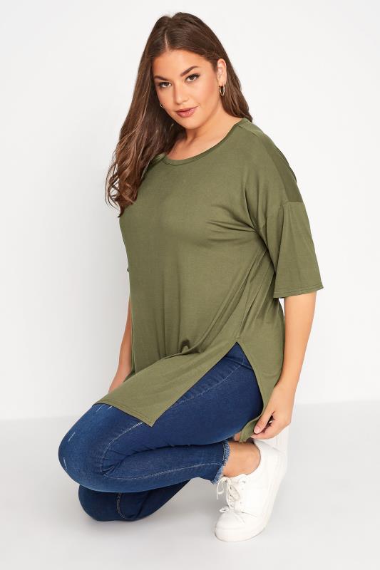 Plus Size  Curve Khaki Green Oversized T-Shirt