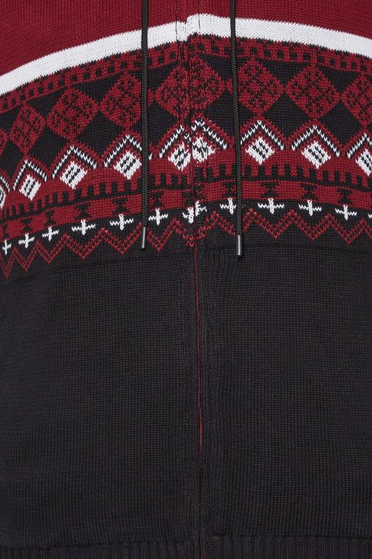 KAM Big & Tall Red Patterned Zip Through Hooded Cardigan | BadRhino 2