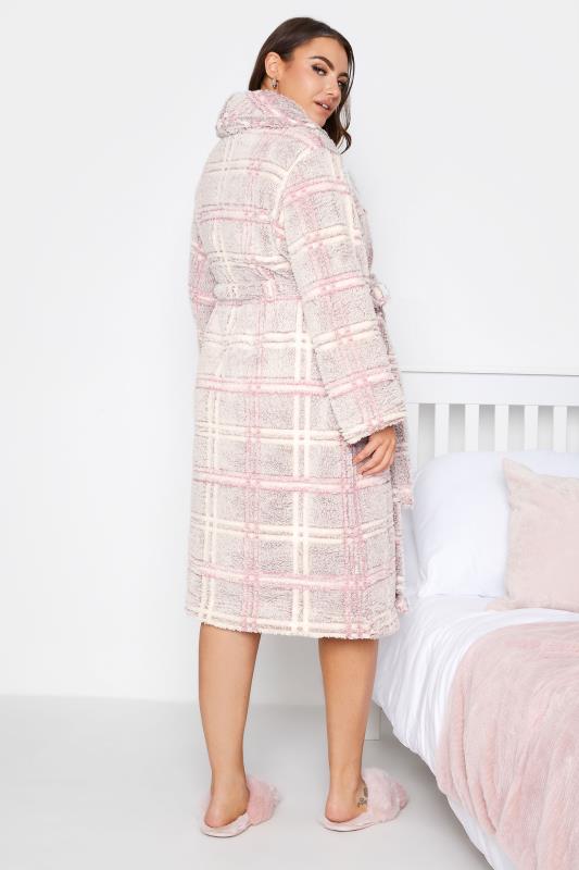 Curve Grey & Pink Check Soft Shawl Dressing Gown 3