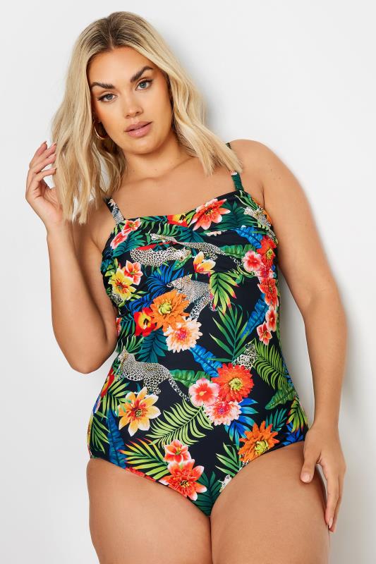 YOURS Plus Size Black Tropical Print Swimsuit | Yours Clothing 3