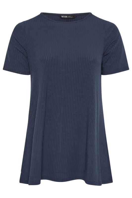 YOURS Plus Size Navy Blue Ribbed T-Shirt | Yours Clothing 5
