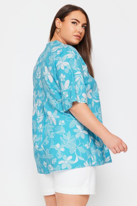 YOURS Plus Size Aqua Blue Floral Print Pleat Front Blouse | Yours Clothing 3