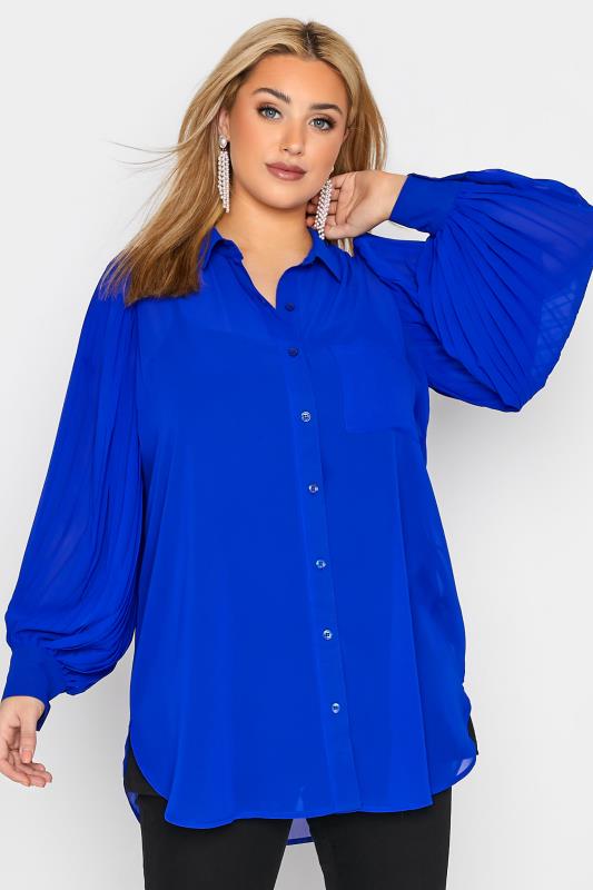  Grande Taille YOURS LONDON Curve Cobalt Blue Pleat Sleeve Shirt