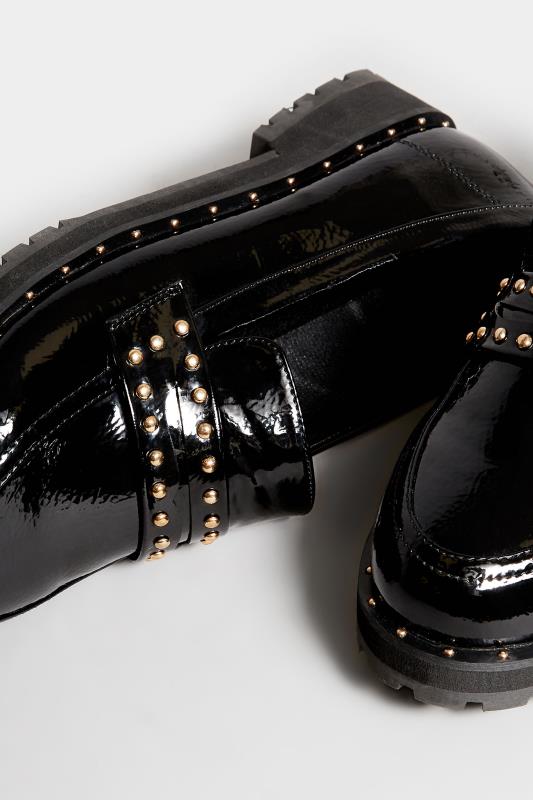 LTS Black Patent Studded Loafers In Standard D Fit 4