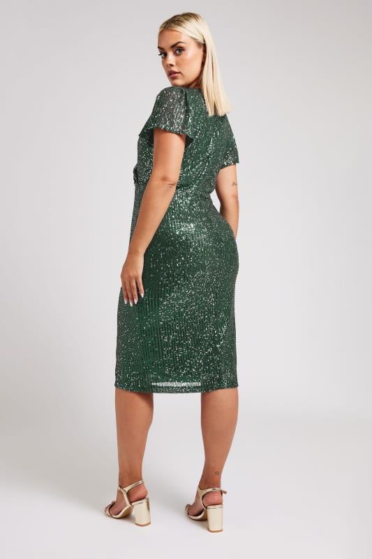 YOURS LONDON Plus Size Green Sequin Embellished Wrap Dress | Yours Clothing  3