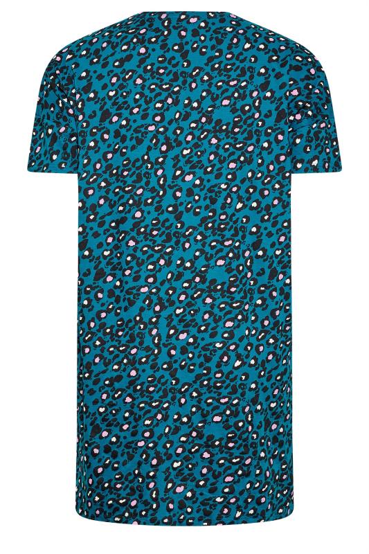 Plus Size Teal Green Leopard Print Sleep Tee Nightdress | Yours Clothing 8