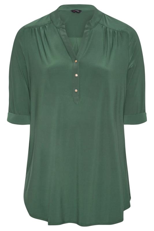 Plus Size Green Half Placket Blouse | Yours Clothing 6