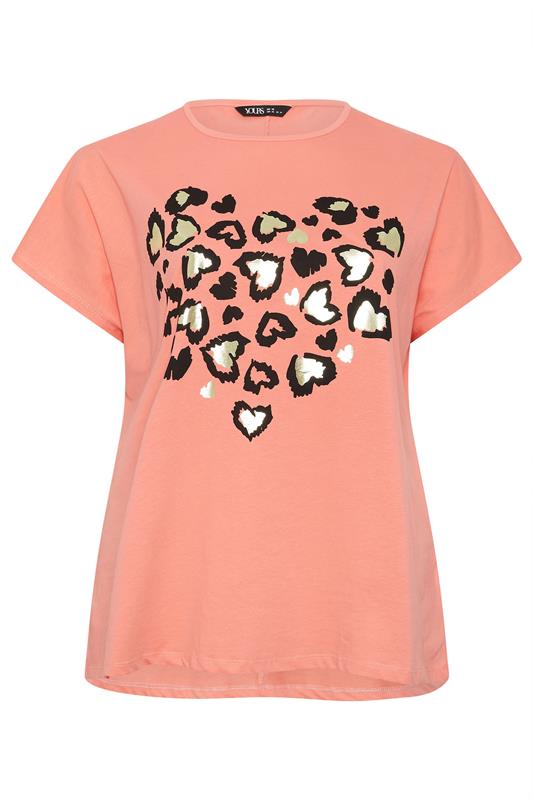 YOURS Plus Size Light Orange Leopard Heart T-Shirt | Yours Clothing 5