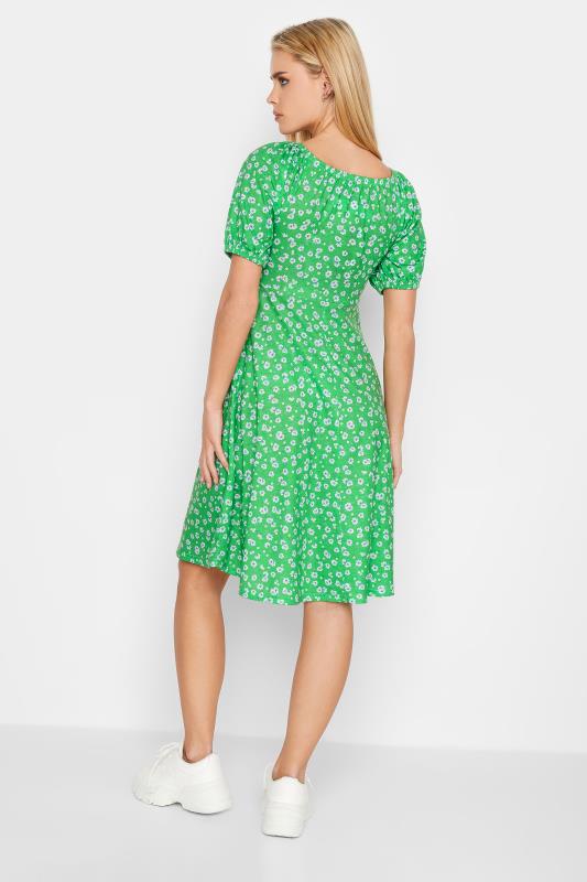 Petite Green Daisy Print Ruched Front Dress | PixieGirl 3