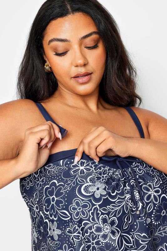 YOURS Plus Size Blue Floral Print A-Line Tankini Top | Yours Clothing 6