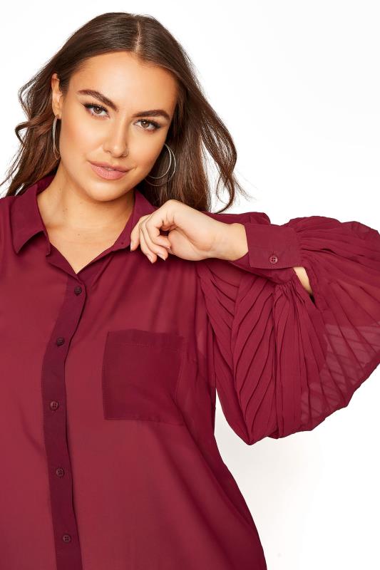 YOURS LONDON Curve Burgundy Red Pleat Sleeve Shirt 4