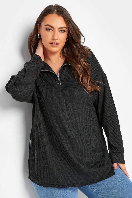 Plus Size Charcoal Grey Half Zip Neck Jumper | Yours Clothing 1