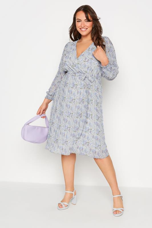 YOURS LONDON Plus Size Blue Floral Pleat Midi Dress | Yours Clothing 1