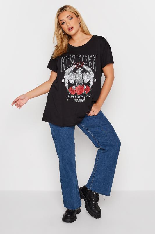 Plus Size Black 'New York' Eagle Print Boxy T-Shirt | Yours Clothing 2