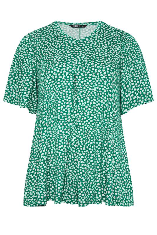 YOURS Plus Size Green Floral Pleat Angel Sleeve Swing Top | Yours Clothing 6
