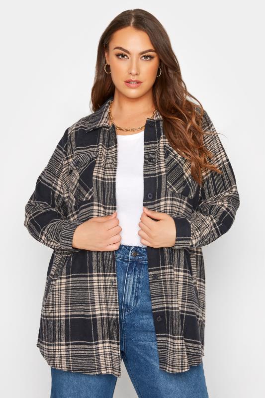 LIMITED COLLECTION Plus Size Black & Brown Checked Shacket | Yours Clothing 1