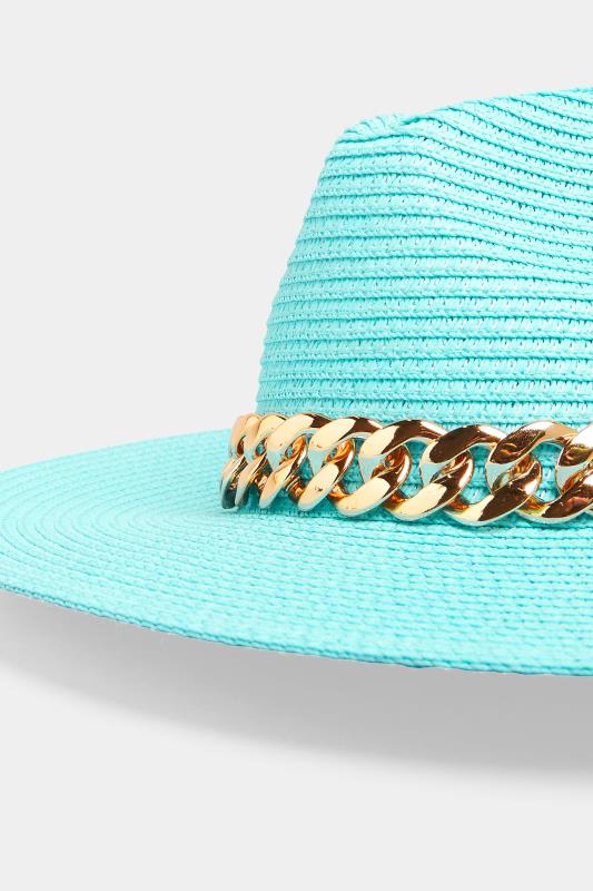 Bright Blue Straw Chain Fedora Hat 4